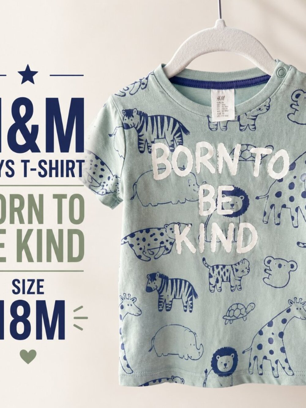 H&M Boys Born to Be Kind Animal Graphic T-Shirt Size 18M